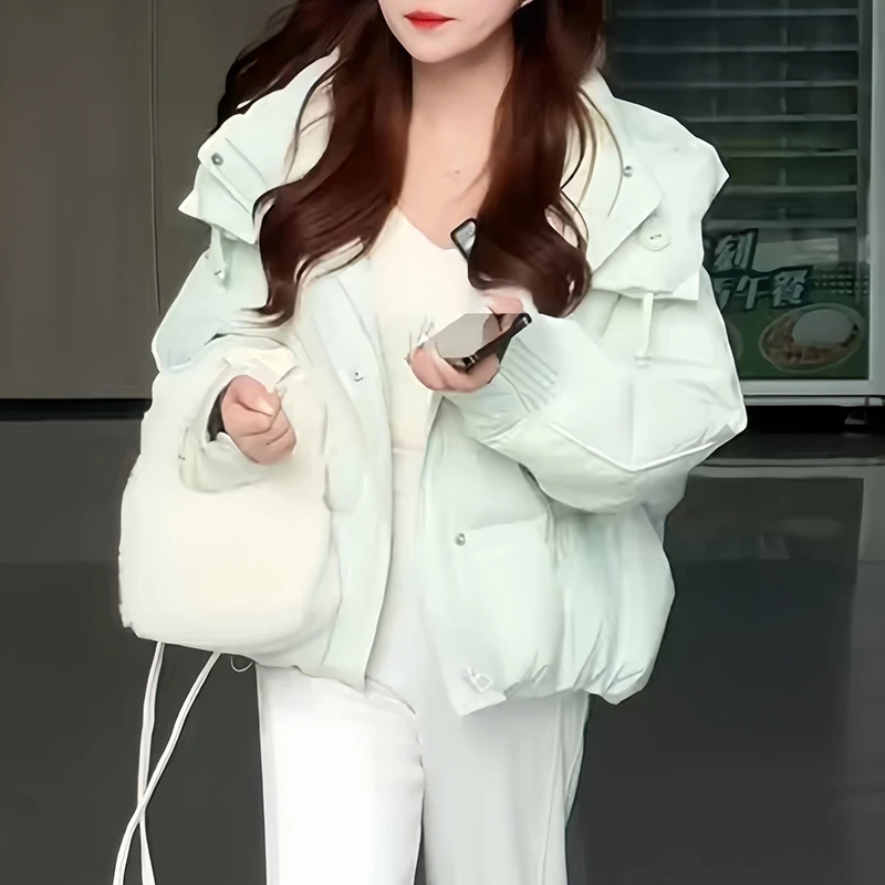 新款优雅小众韩系宽松连帽棉服上衣女2025冬季设计感百搭时尚外套