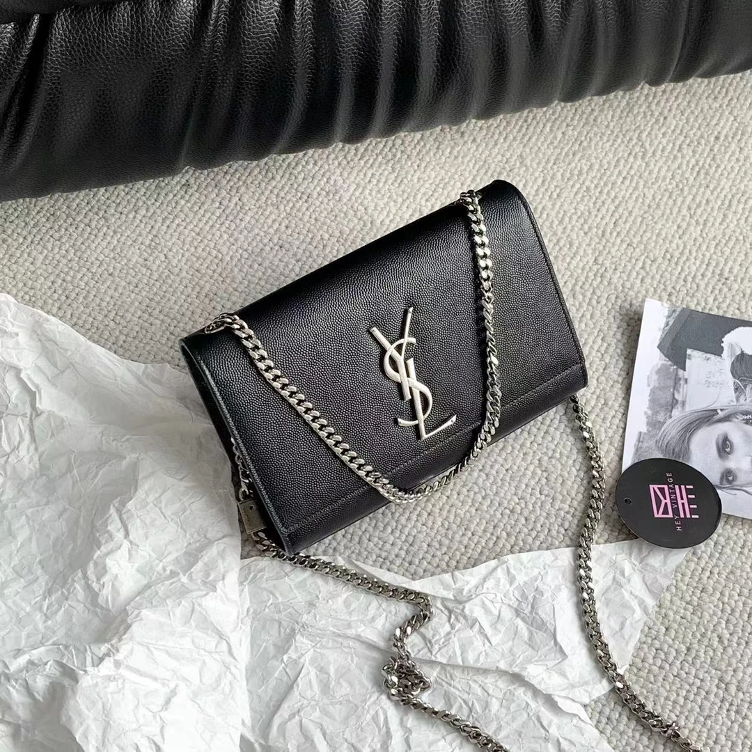 95新 YSL/圣罗兰 黑银鱼子酱kate包  20cm 13944017