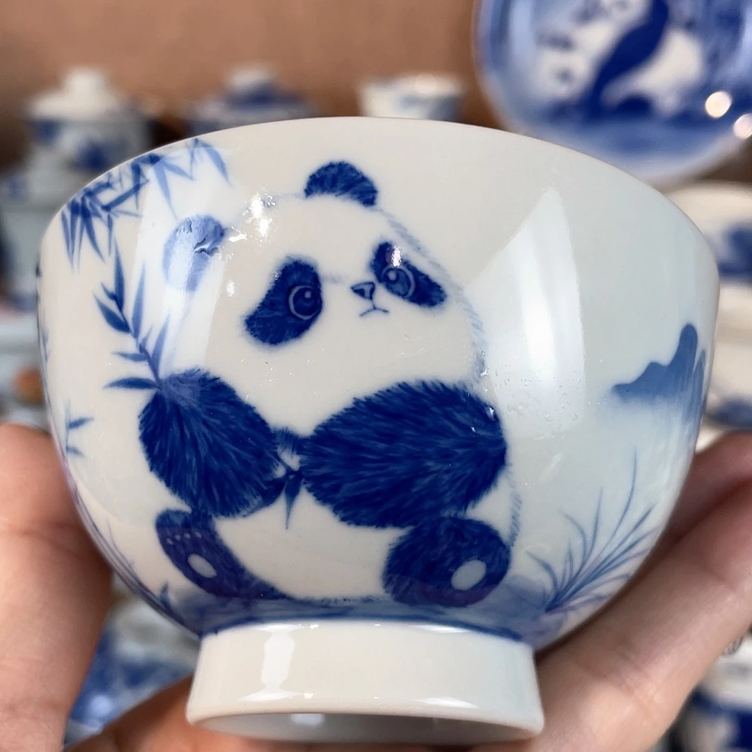 菲**西泥藝瓷梦熊猫幼崽鸡心杯