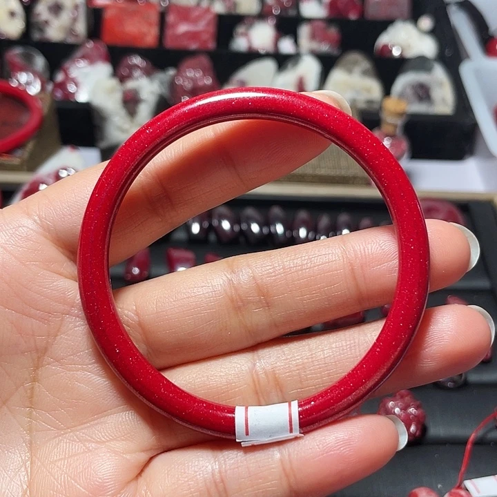 天然辰砂马仙溪晶粉砂手镯56mm