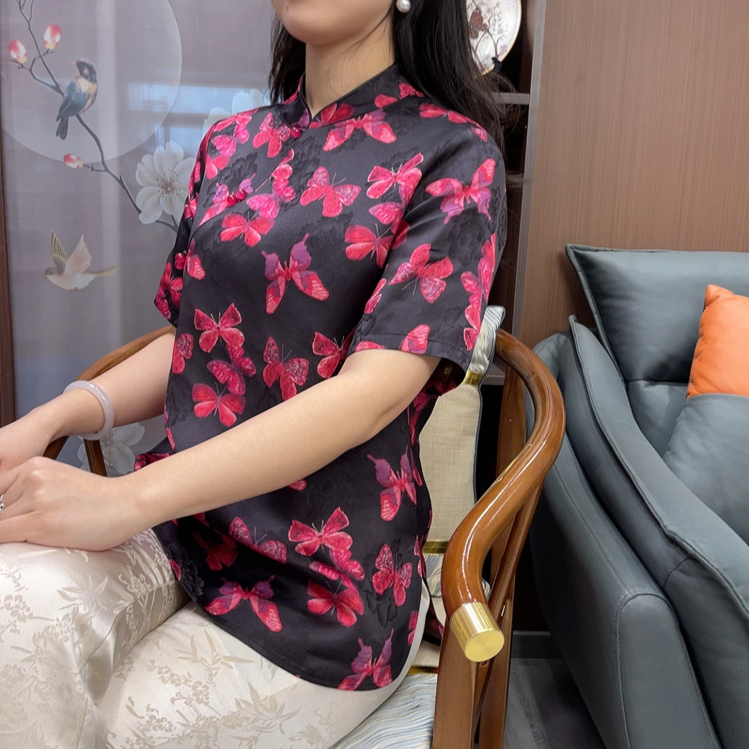 粉色回忆复古中式立领上衣