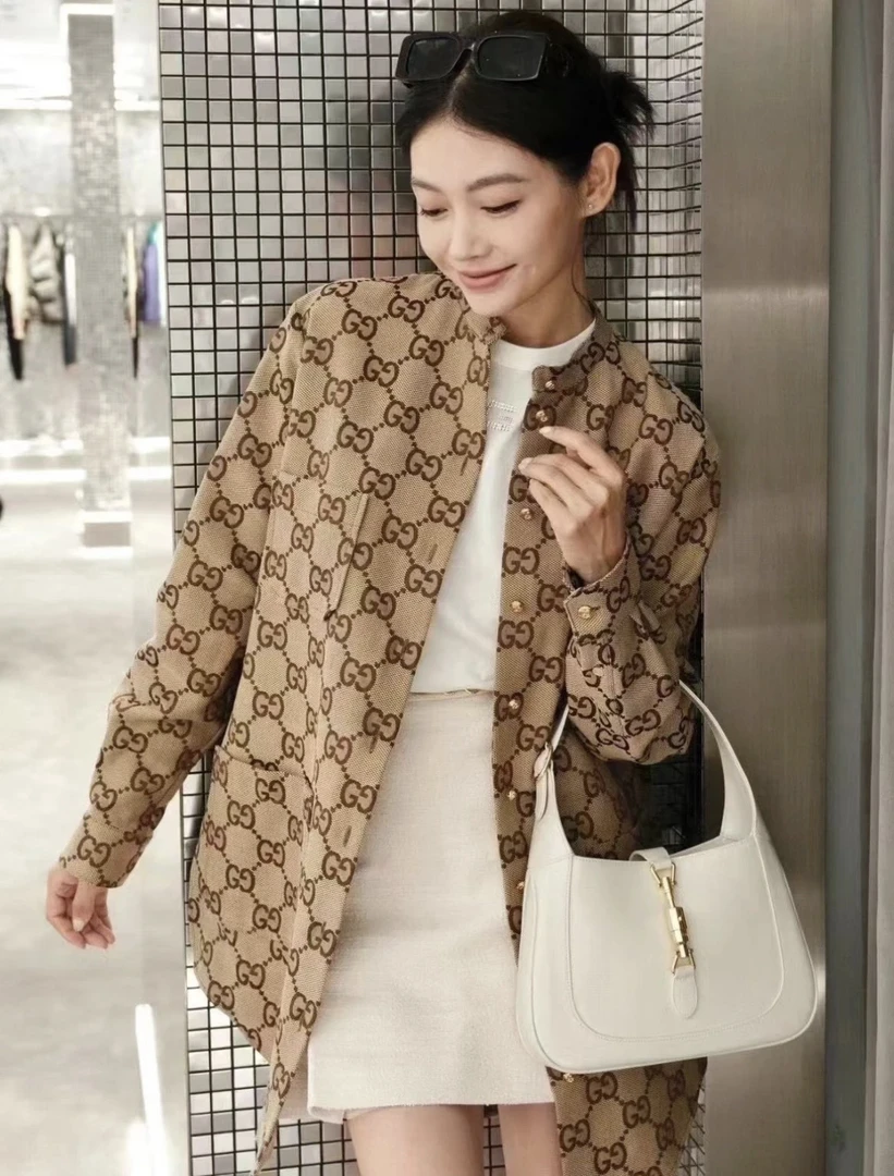 99新 GUCCI/古驰 老花满印棕色衬衣外套38码 02850