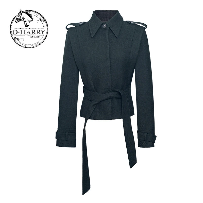 D-HARRY/迪哈利冬季新款收腰羊毛墨绿色上衣外套DH254A91012T