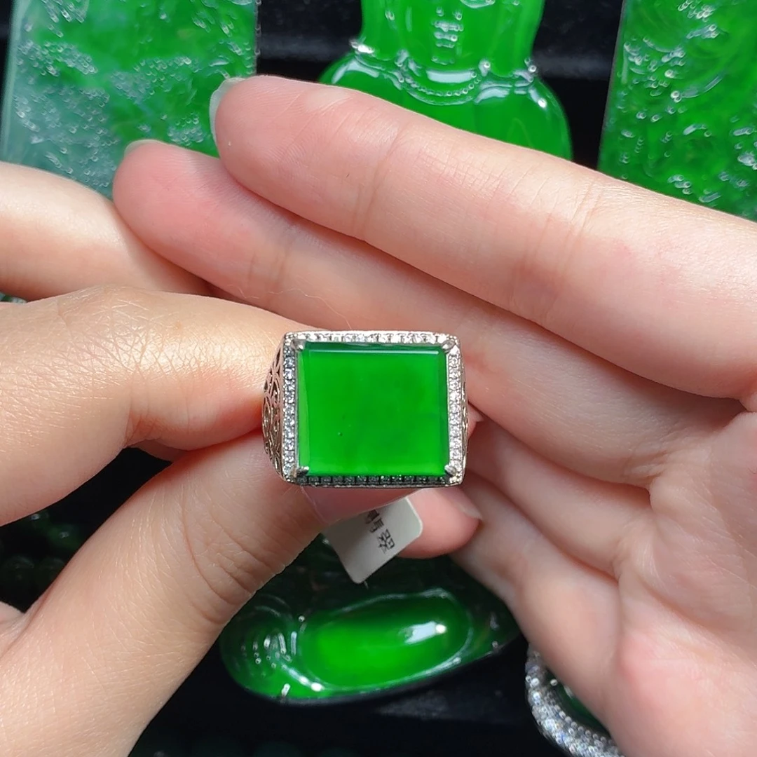 翡翠银S925镶嵌戒指天然A货翡翠