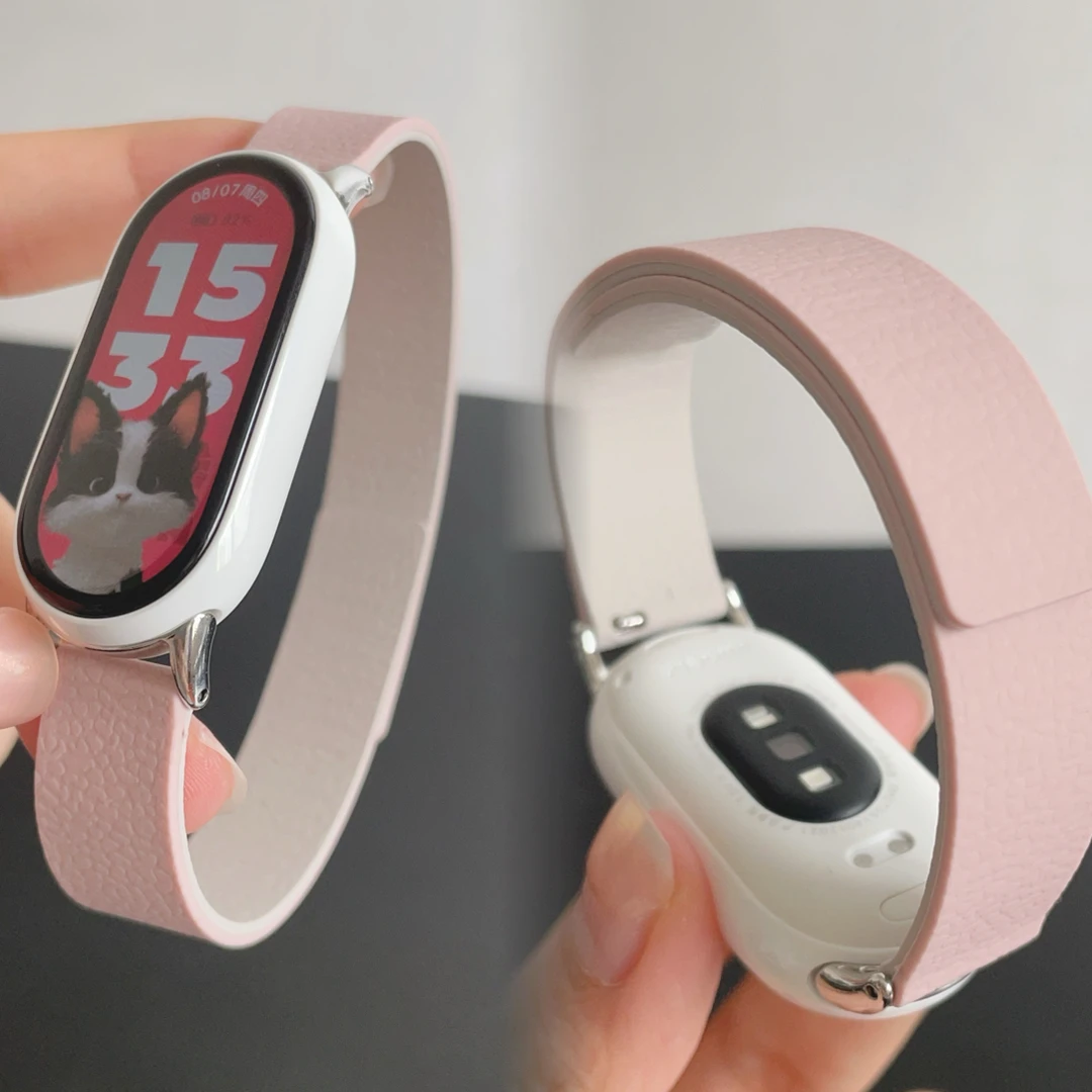 官款磁吸适用小米手环10表带手环98等双色荔枝纹运动硅胶替换腕带