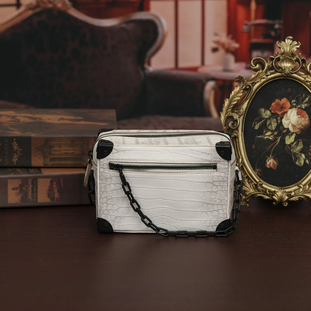 小号盒子包喜马白鳄鱼皮女包时尚潮流女士斜挎包真皮小方包单肩