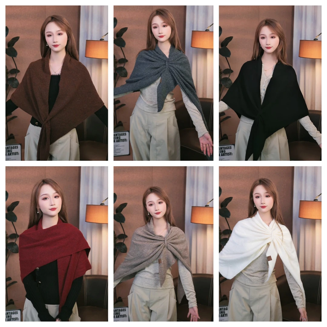 百变多戴秋冬含羊毛针织百搭纯色三角保暖围巾披肩围脖简约护颈