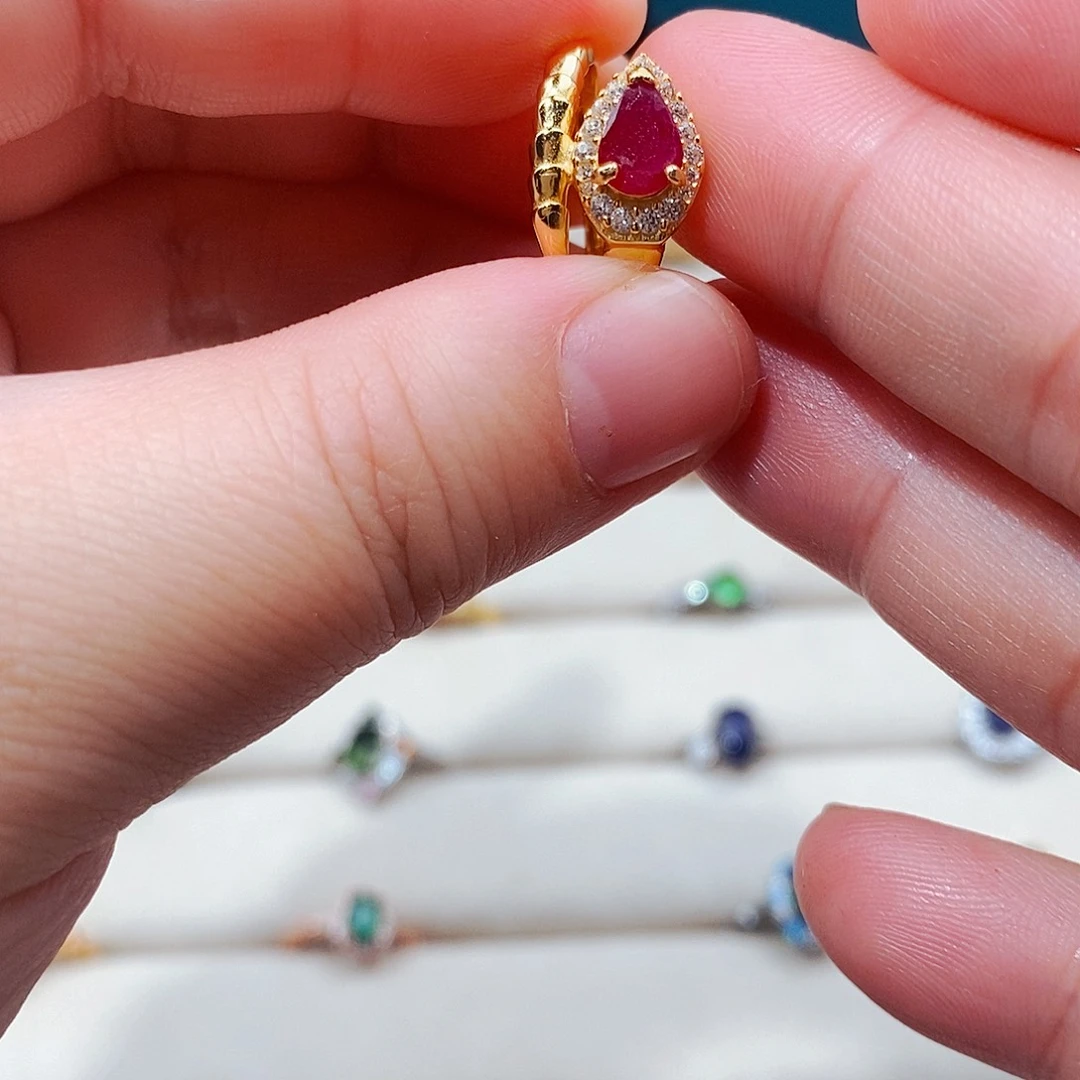 红宝石戒指银S925镶嵌