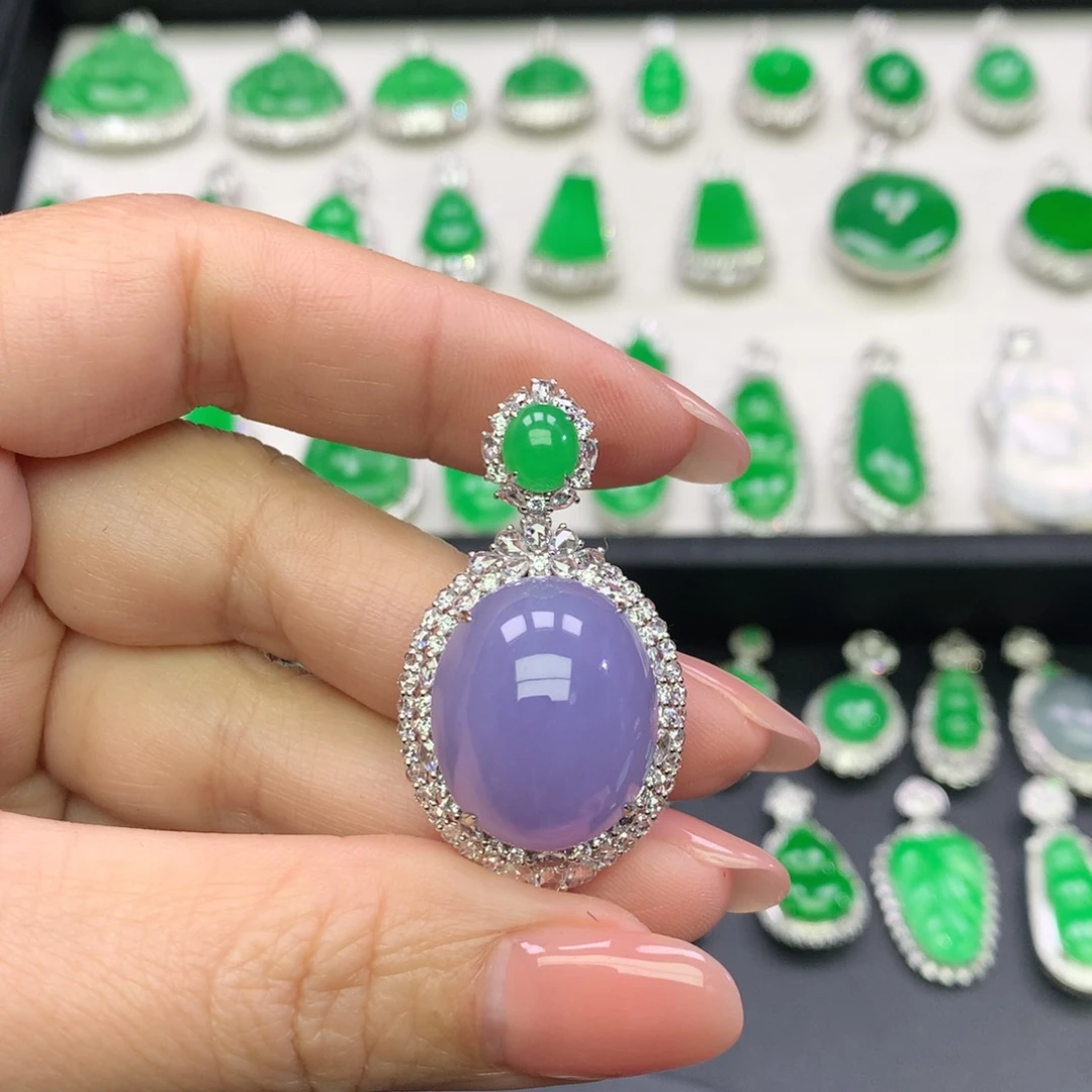 翡翠18K金镶嵌吊坠(不含链)