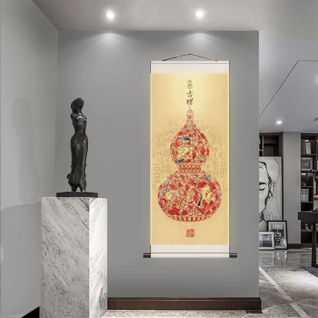 《珐琅葫芦》180*72CM 竖幅 福禄寿喜财到您家中来福禄临门玄关挂画