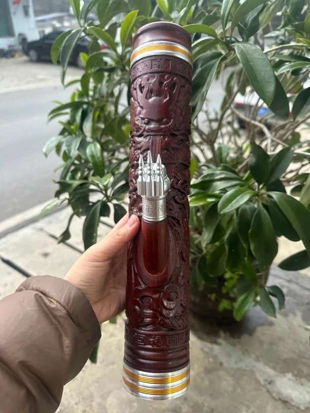 小号红花梨水烟筒雕刻款/高度39-外径7分-内口径5.5