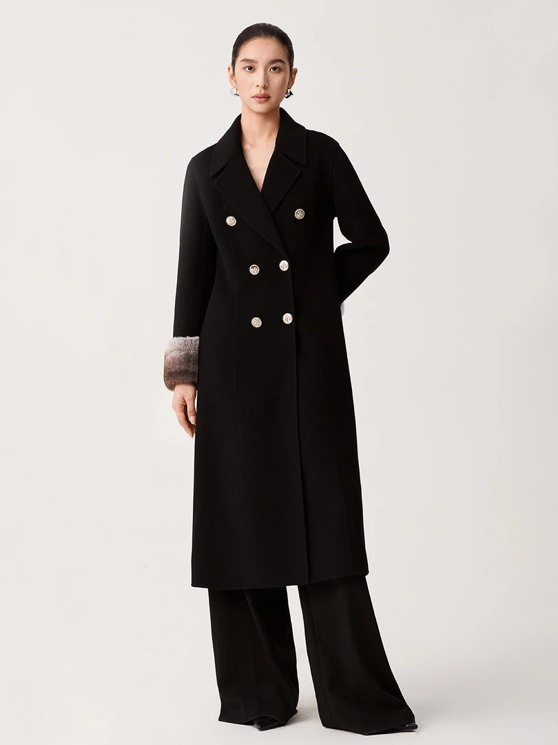 双面羊绒大衣女新款春季新款长款高级感羊毛呢双排扣外套82203-7