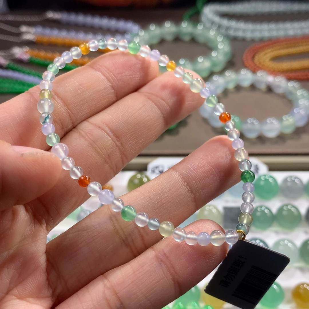 翡翠未镶嵌手链高冰玻马卡龙多宝小米卡3.4~4.5