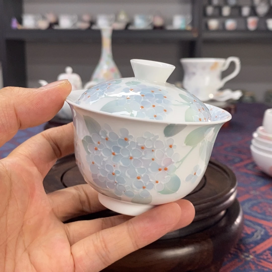绣球花盖碗釉下手绘高温