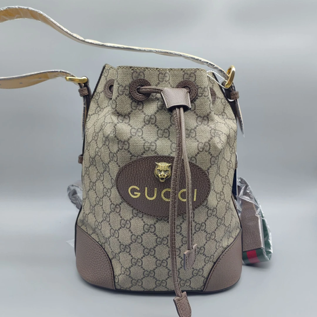 95新 GUCCI/古驰  老花虎头双肩水桶包 1662 3566