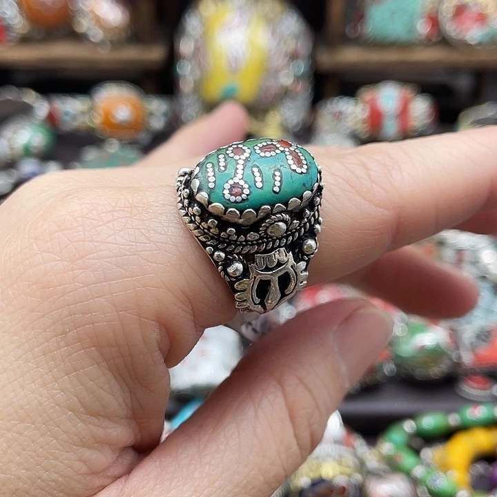 银S925镶嵌绿松石戒指