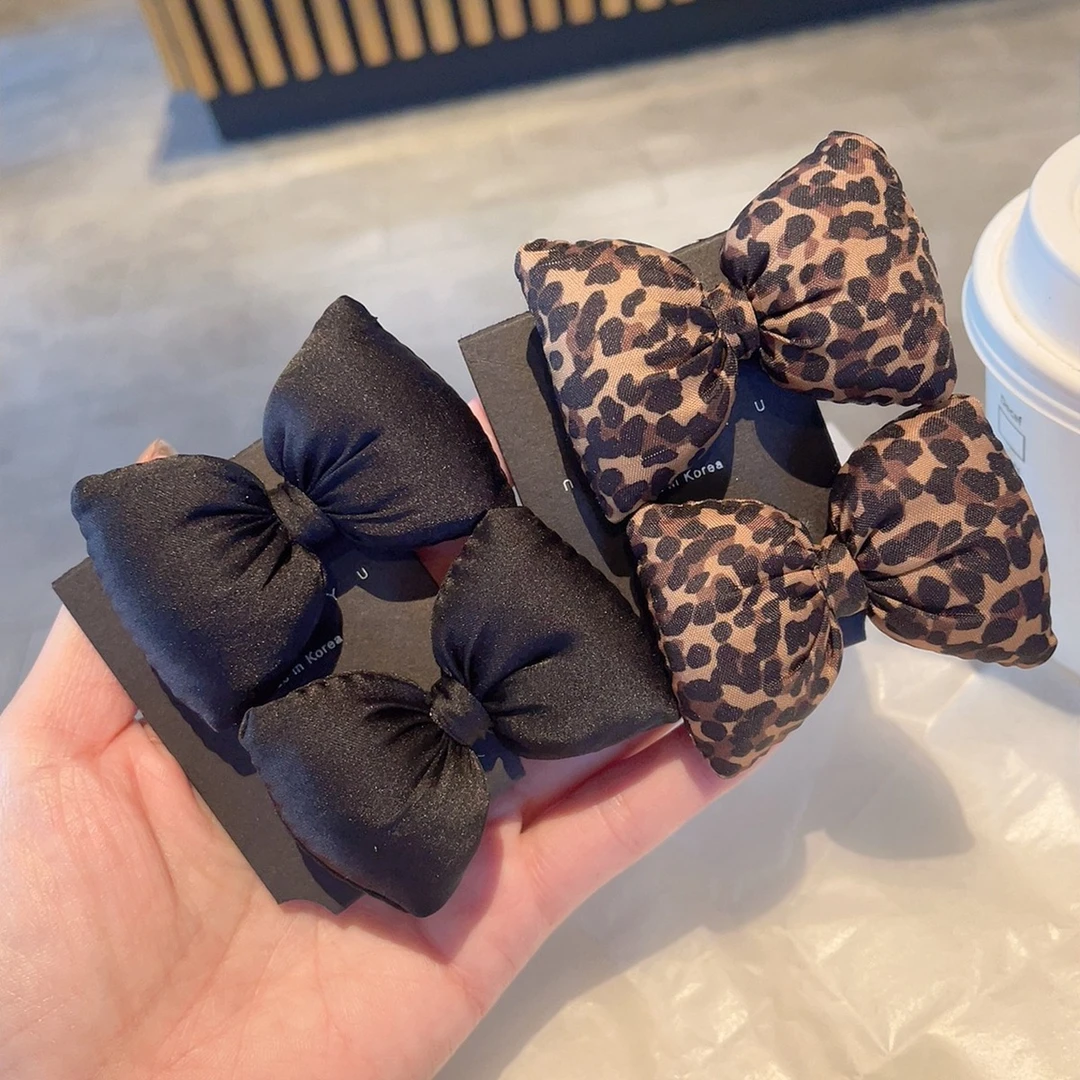 复古风充棉蝴蝶结发夹发卡精致豹纹鸭嘴夹侧边刘海夹秋冬发饰