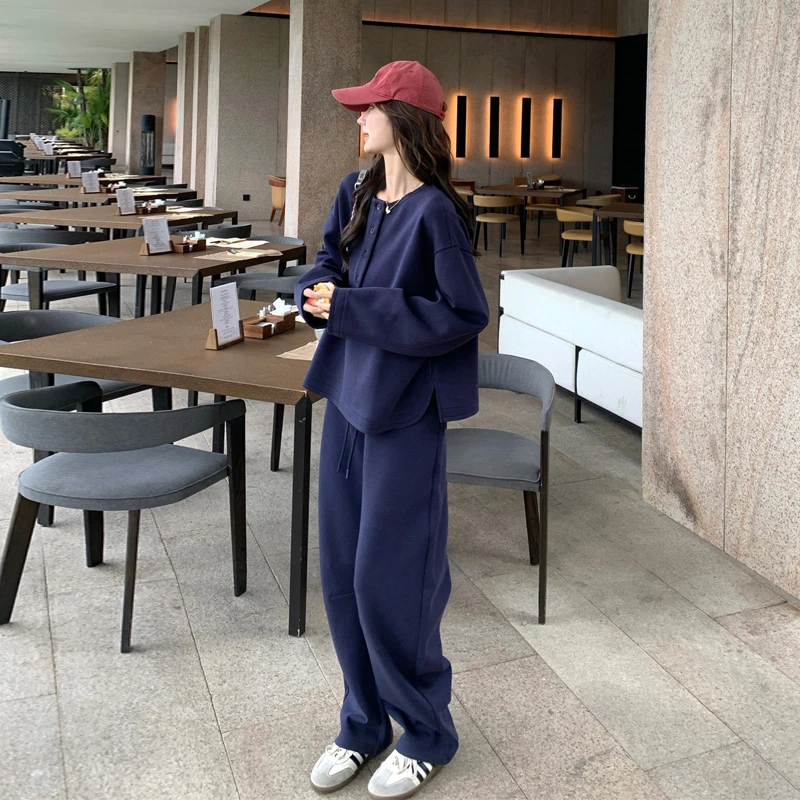 慵懒风休闲运动卫衣套装裤女2025春秋新款韩系穿搭设计感两件套潮