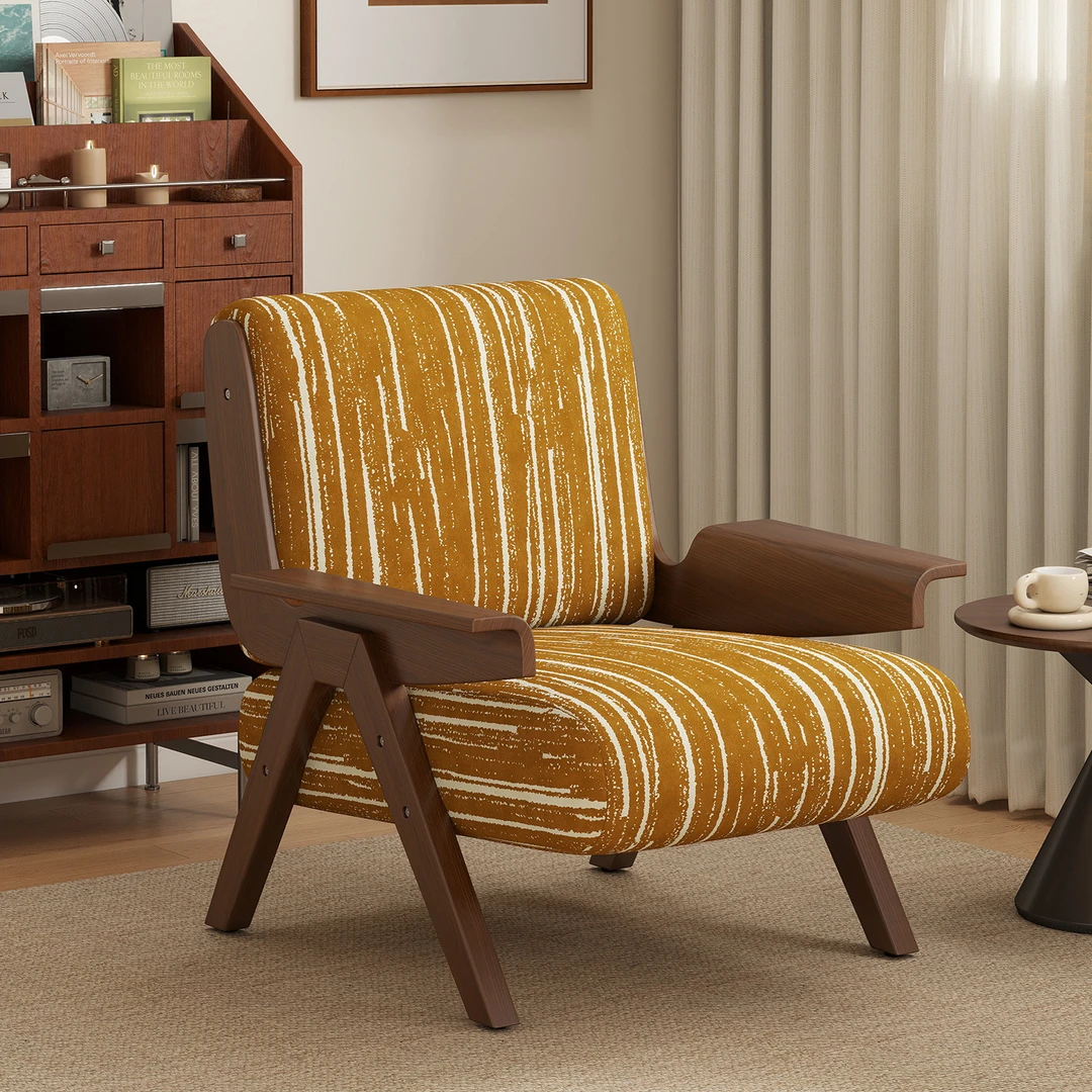 复古单人沙发椅客厅法式中古风设计师椅卧室休闲实木靠背椅阳台椅