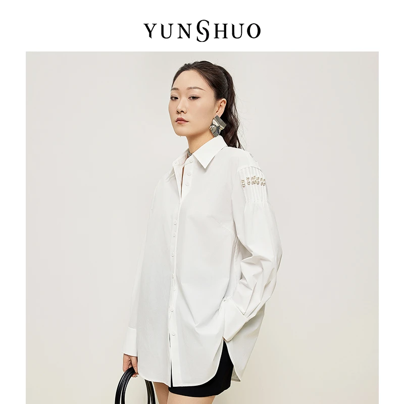 允硕2025春季新款经典时尚气质女百搭钉珠通勤修身衬衣YSFC339783