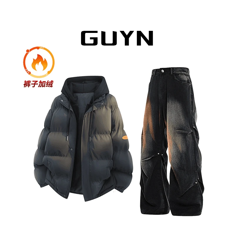 【品牌正品现货】GUYN美式潮流棉服套装男冬季加绒保暖两件套高级感