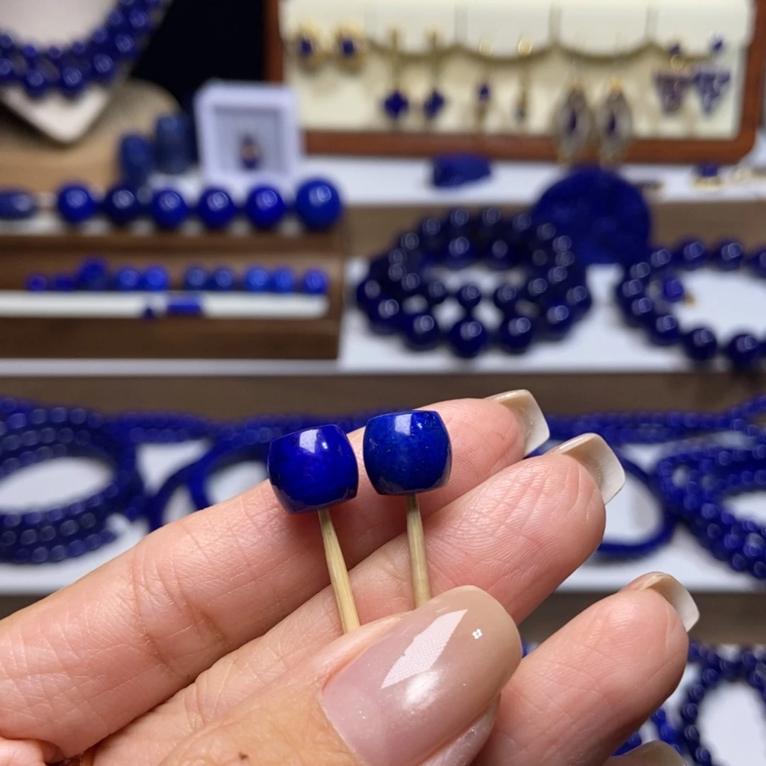 小***泽青金石未镶嵌老矿 精品 老型直切对珠9mm