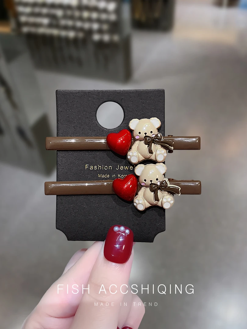 可爱呆萌小熊蝴蝶结一字夹爱心侧边夹刘海碎发夹女发卡鸭嘴夹