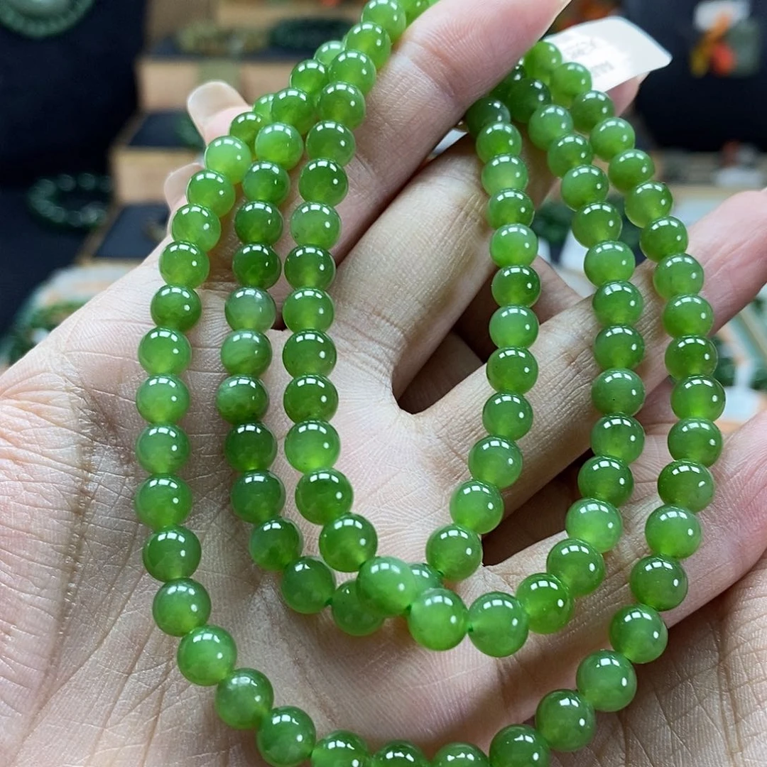 颈饰未镶嵌和田玉（碧玉）6mm果绿