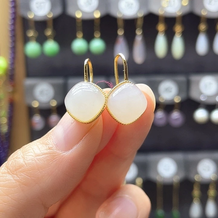 和田玉银S925镶嵌耳饰