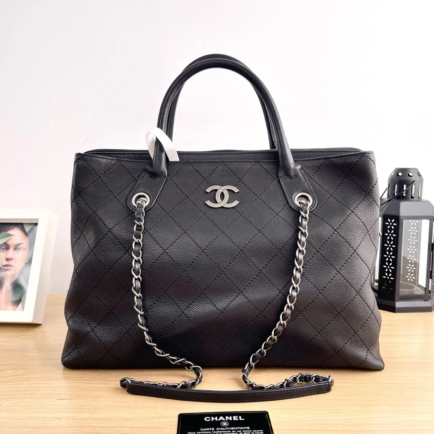 95新 Chanel/香奈儿 17S银链荔枝纹单肩包/7063