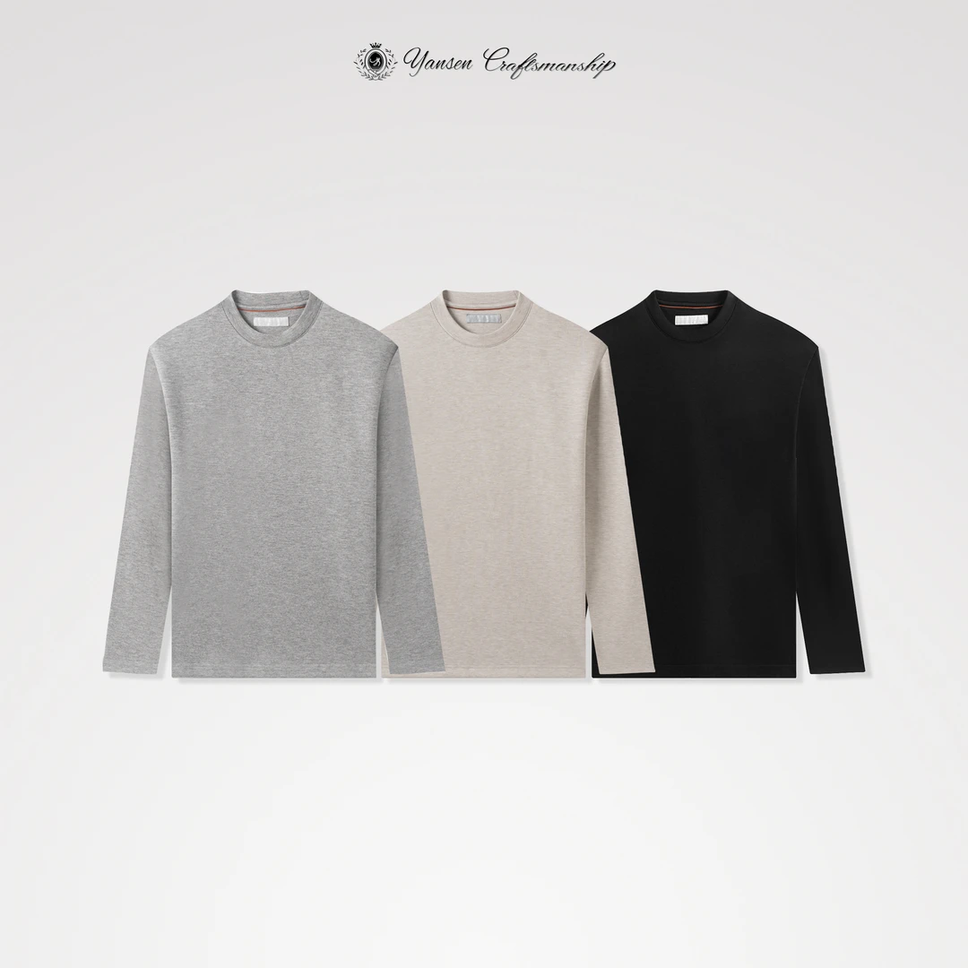 天丝羊毛定制面料 极简 花纱质感 圆领长袖T恤 YSI1835