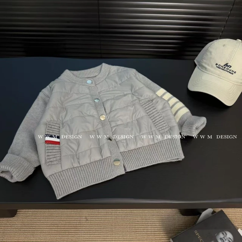 男童韩版2025开衫外套儿童百搭秋冬拼接毛衣外套