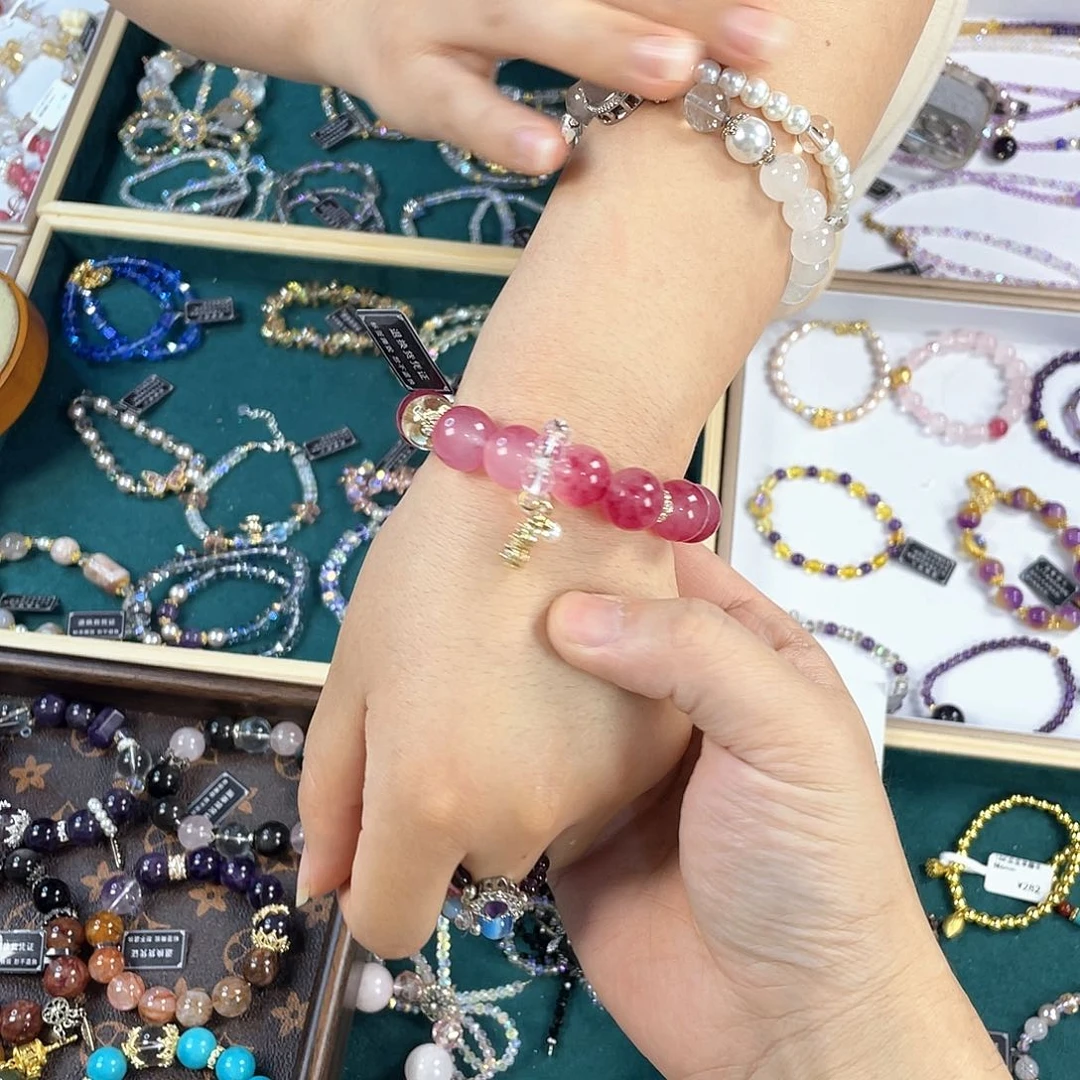 水晶手链银S925镀金镶嵌