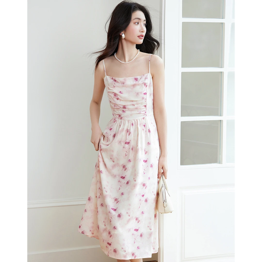【林一专属】朗文斯汀碎花收褶吊带连衣裙DTYL5101A03159