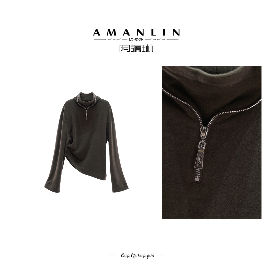 【AMANLIN】秋季穿搭显瘦纯色百搭欧若风时尚洋气针织上衣女F593755