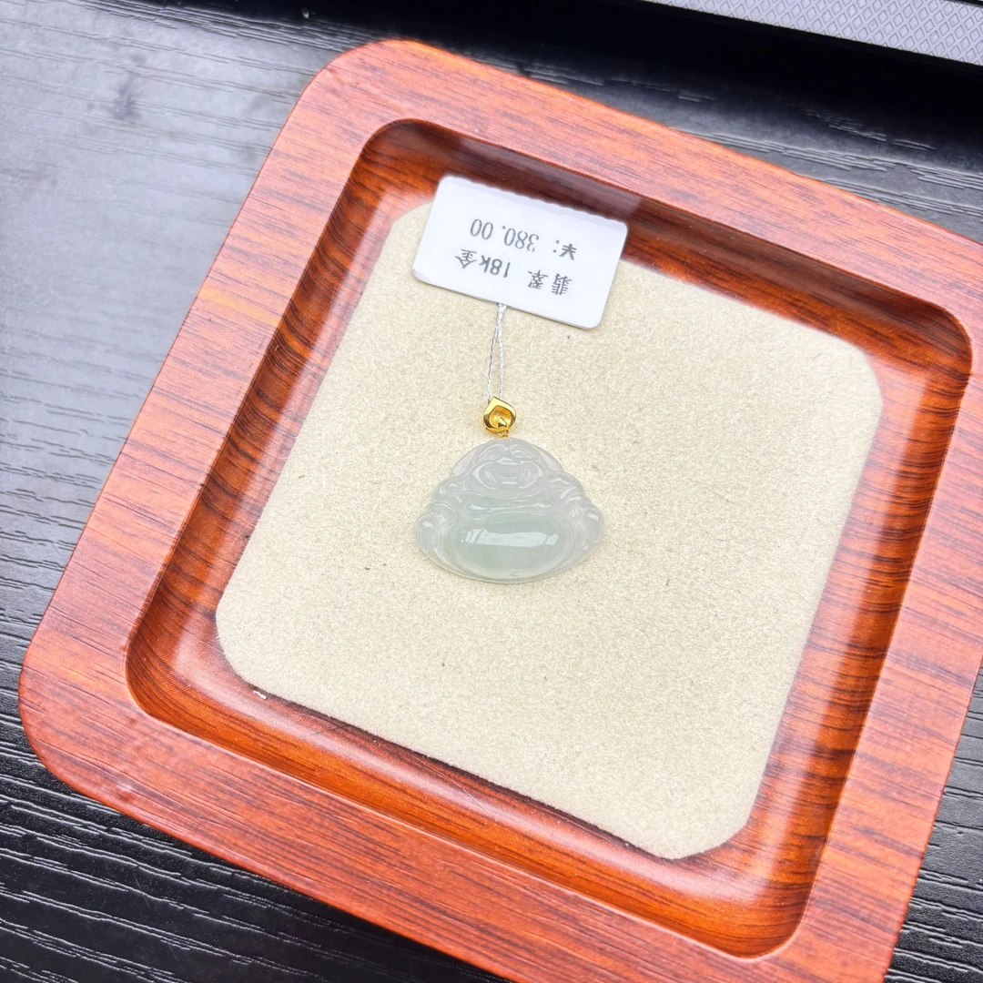 天然缅甸翡翠18K镶嵌佛公
