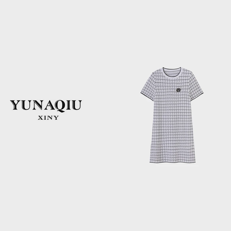 【晓晓推荐】休闲时针织女装宽松连衣裙简约设计师经典条纹-8007