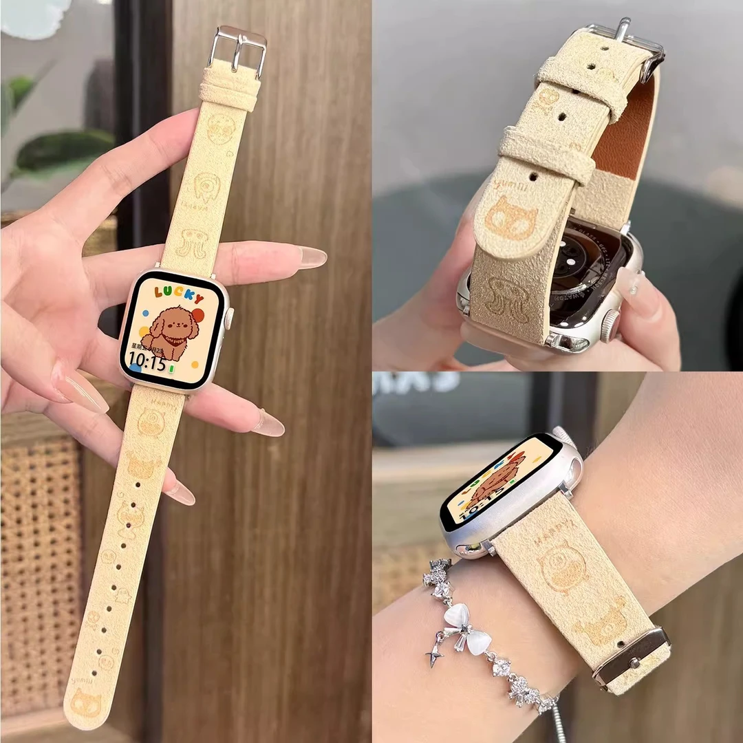 适用小米手环9pro表带小怪兽8pro绒面皮红米watch6表带5手表4