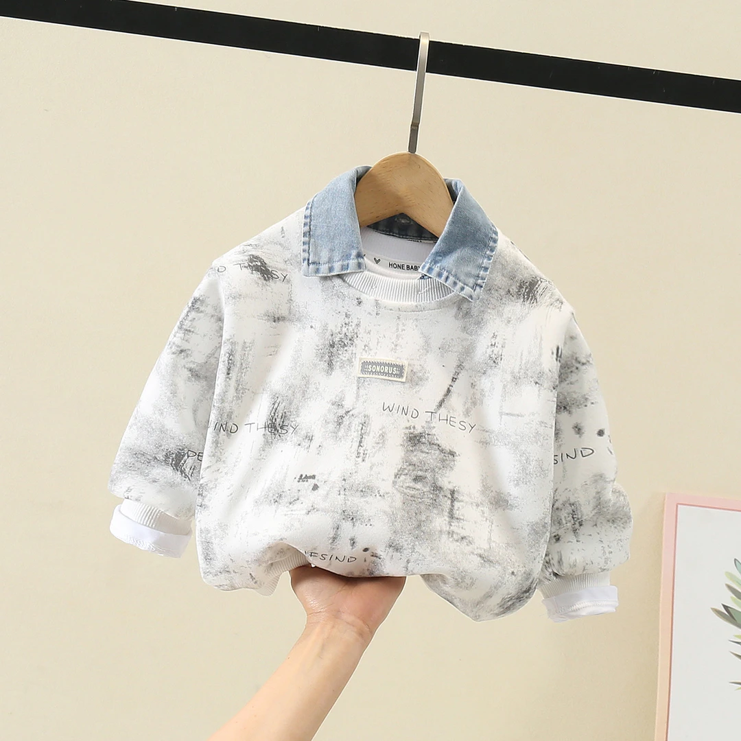 儿童春秋卫衣男女童新款洋气翻领上衣宝宝韩版一体绒衣服童装潮