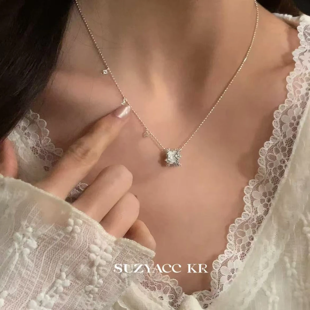 Suzyacc Kr 链子925银合成锆石 925银水滴流苏项链气质百搭DX0084