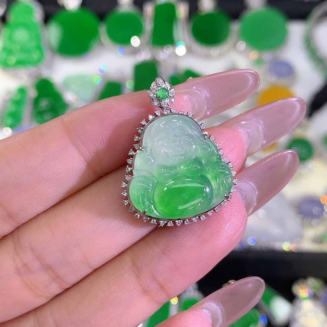 翡翠颈饰18K金镶嵌111111