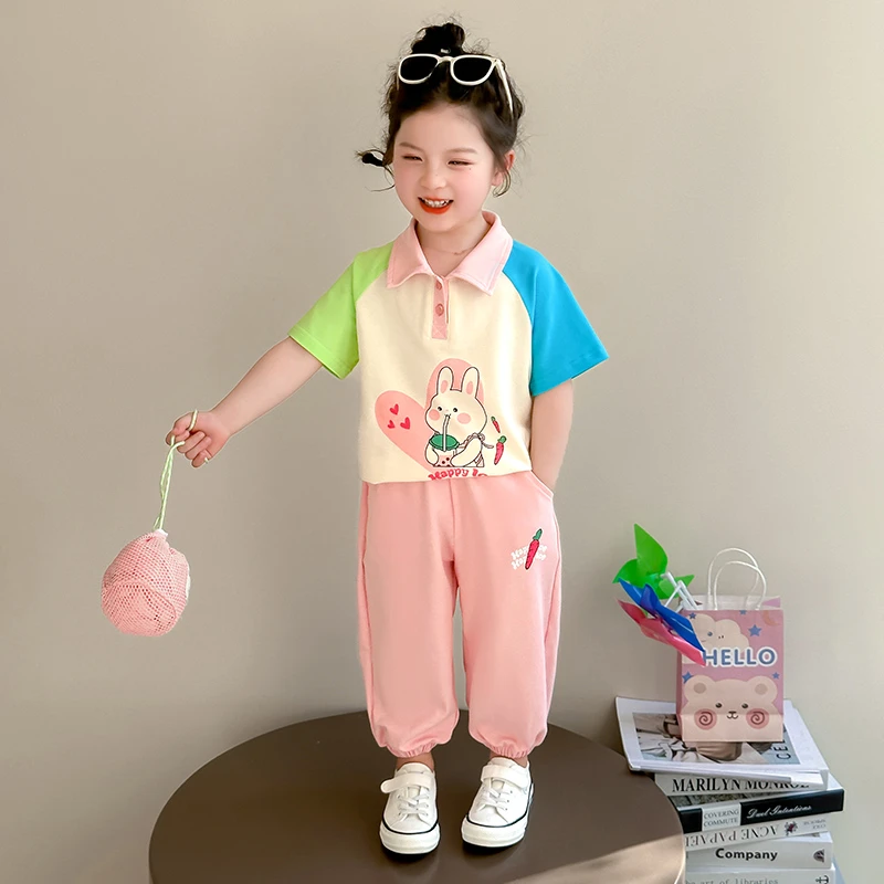 女童夏季短袖套装洋气2025新款儿童洋气女宝宝POLO衫休闲两件套潮
