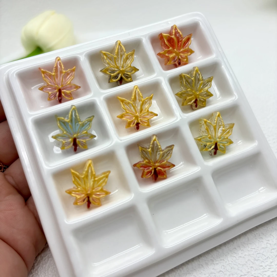 定制冰透拼色手绘枫叶通孔Diy配件