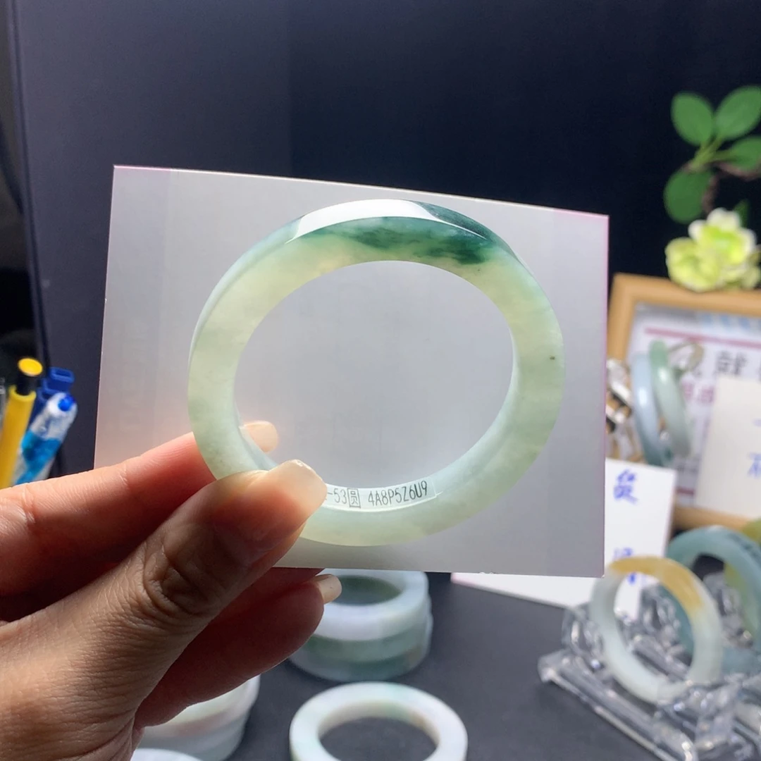 定制翡翠未镶嵌翡翠手镯52_53圆条