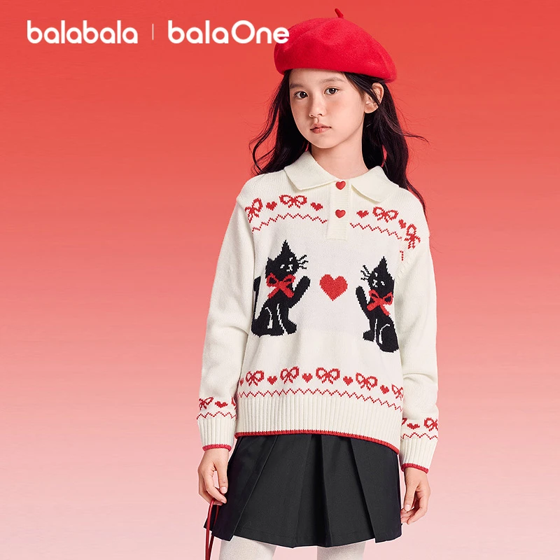 【balaOne】巴拉巴拉童装儿童毛衣女童2026新款春套头针织衫甜美
