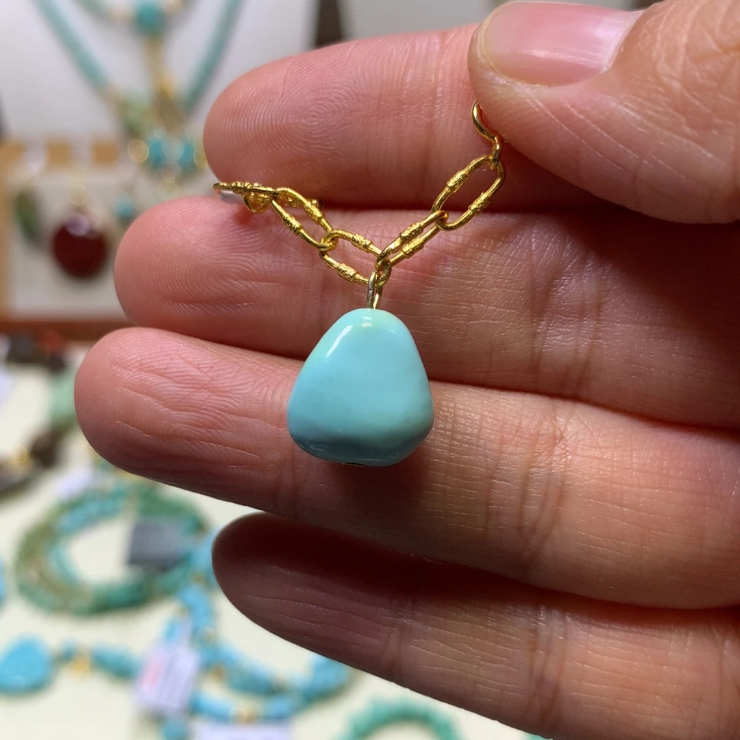 绿松石银S925镀金镶嵌半链