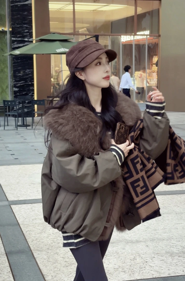 【狐狸毛领】2025年新款冬季超大狐狸毛领派克服鹅绒羽绒服