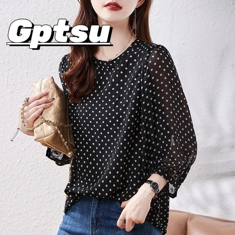 GPTSu雪纺衬衫女夏季2025年新款七分袖宽松上衣减龄漂亮洋气小衫