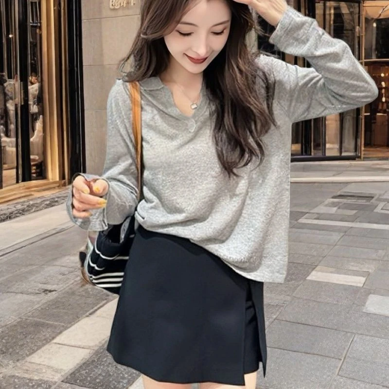 韩系休闲翻领防晒针织衫女夏季薄款罩衫长袖简约纽扣慵懒风上衣