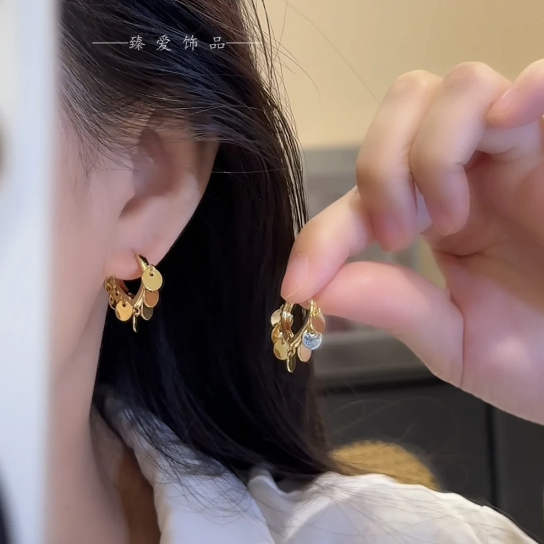 铜合金耳饰 圆片流苏耳扣时尚百搭精致设计感耳环